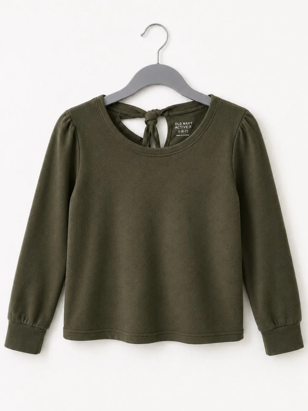 Old Navy Girls Olive Green Long Sleeve Tie Back Top Size Small 6/7